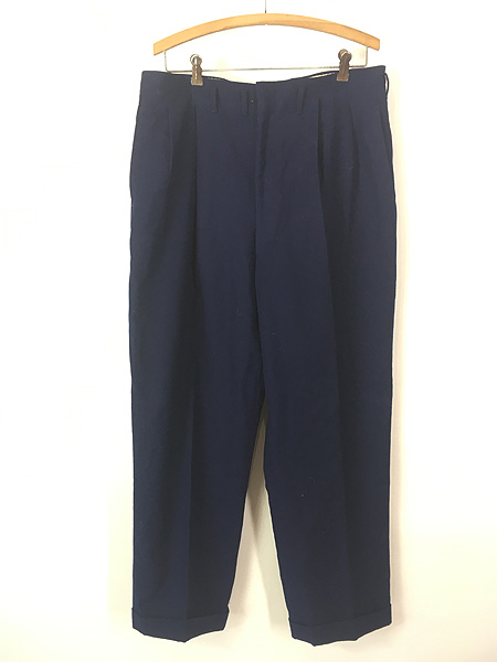 古着 50s サスペンダーボタン ネイビー ギャバジン ウール スラックス