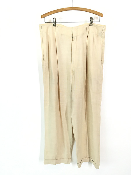 古着 50s 腰帯なし ハイウエスト カスリ レーヨン ウール スラックス