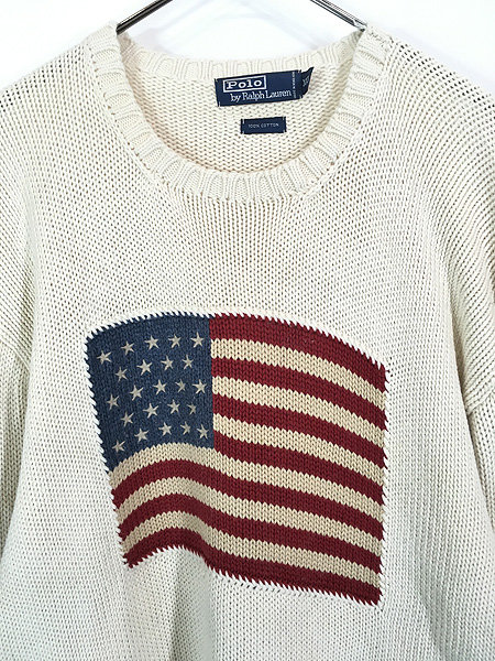古着 90s Polo Ralph Lauren 星条旗 フラッグ コットン ニット