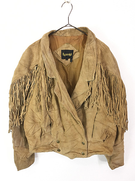 レディース 古着 80s Learsi 本革 スエード レザー フリンジ