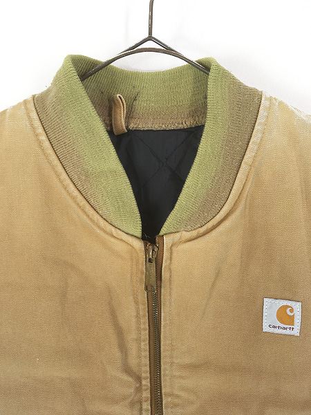 古着 80s USA製 Carhartt フェード ブラウン ダック 首リブ パデット