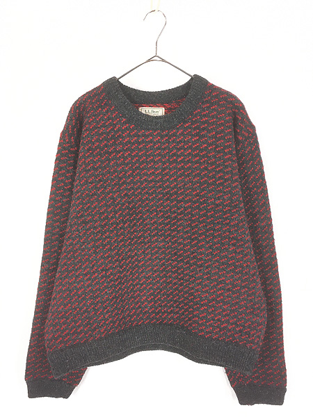 古着 80s ノルウェー製 LL Bean バーズアイ ヘビー ウール ニット