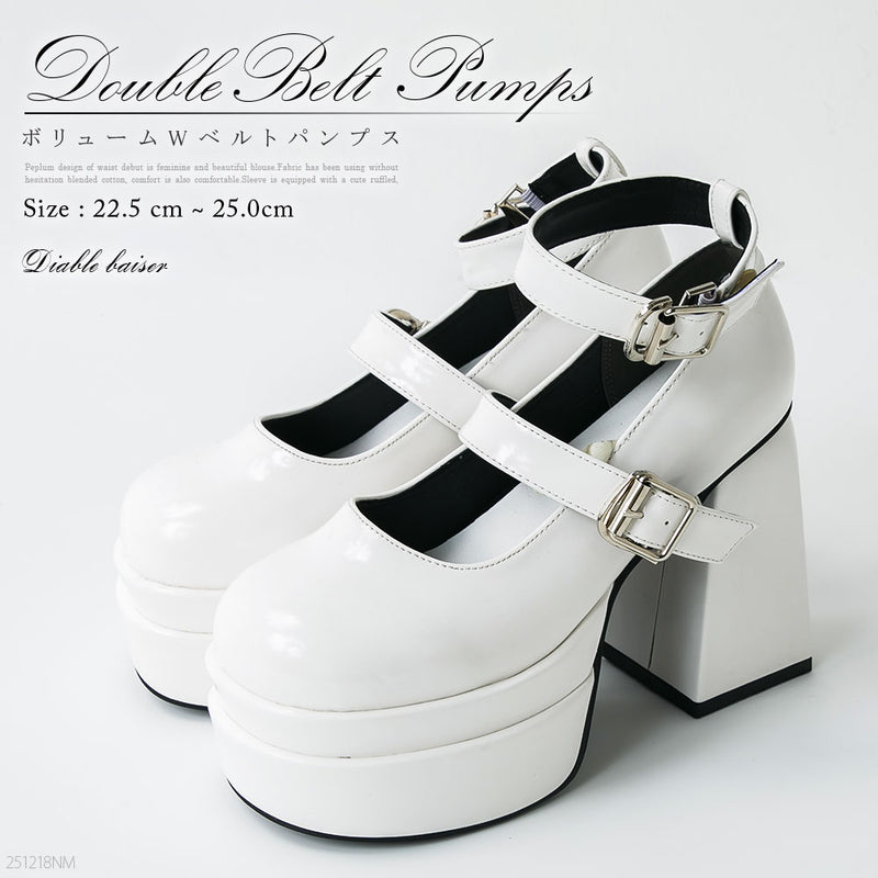 厚底太ヒールWベルトパンプス 【大きいサイズ有】 – レディース