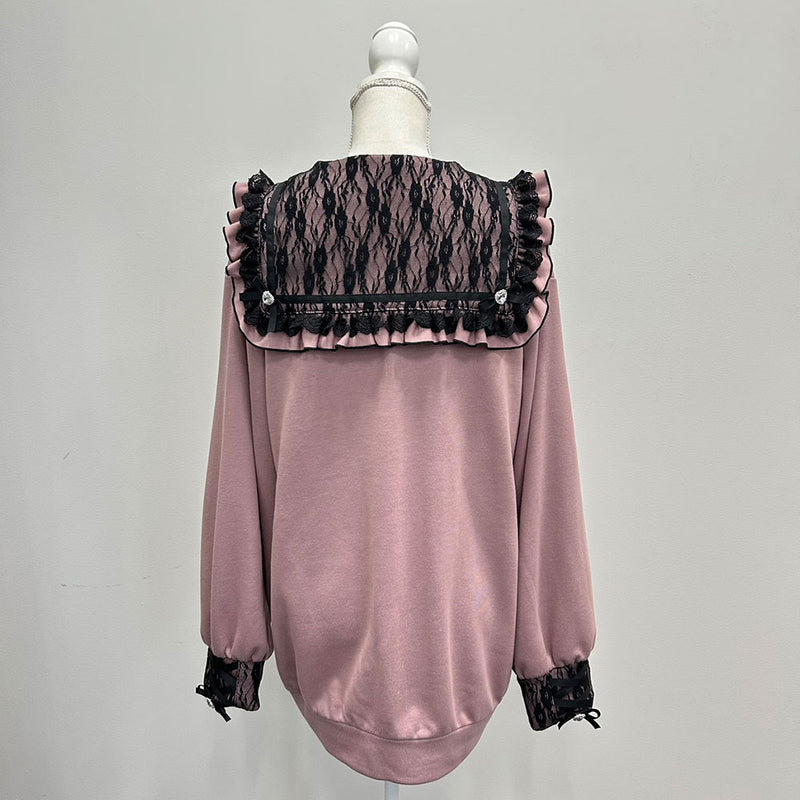 ハートレースアップフリルセーラー裏毛チュニックブルゾン