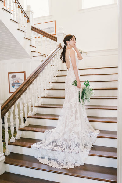 刺繍 総レース ソフトマーメイドドレス（W371）