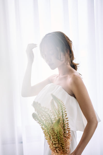 ベアトップ フリル ソフトマーメイドドレス（W323）