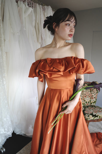 オフショルダー Aラインドレス テラコッタ（W274TE）