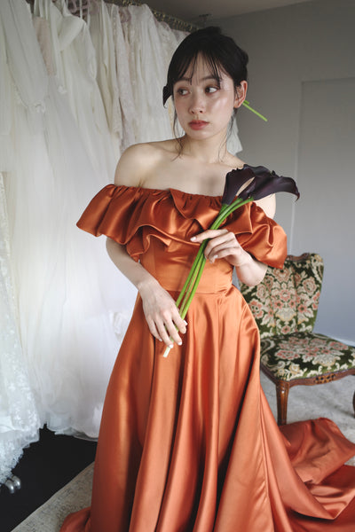 オフショルダー Aラインドレス テラコッタ（W274TE）