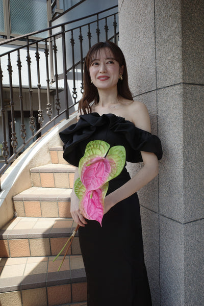 オフショルダー ソフトマーメイドドレス ブラック（W268BK）