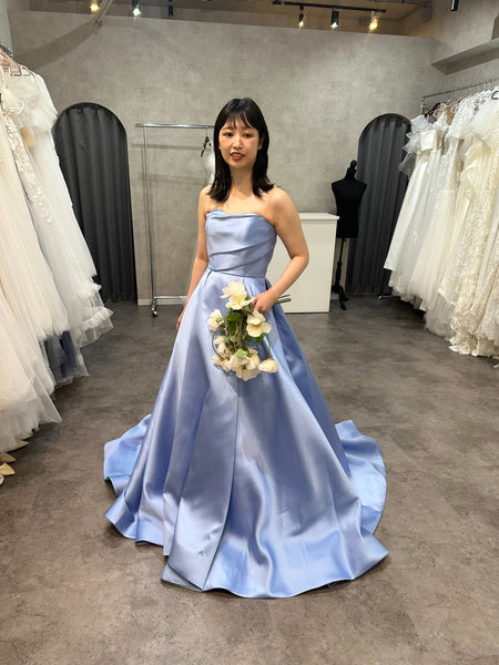 ミカド風サテン ベアトップドレス サックスブルー（W259SB）