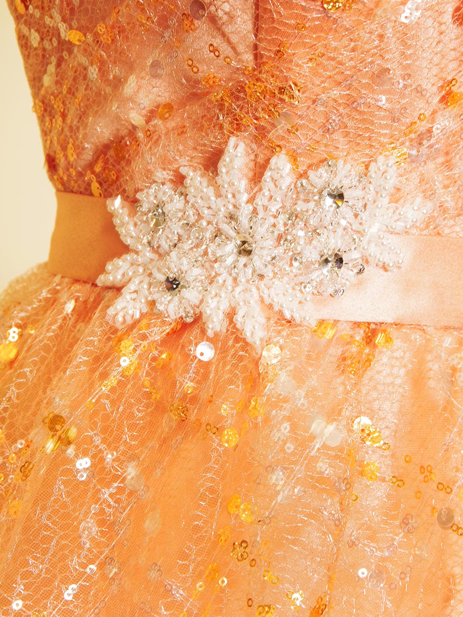 華やかさ満点のビタミンオレンジカラーの総スパンコールのキラキラ