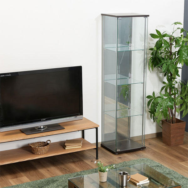 不二貿易 ガラスコレクションケース 4段 背面ミラー ブラウン TMG-G21