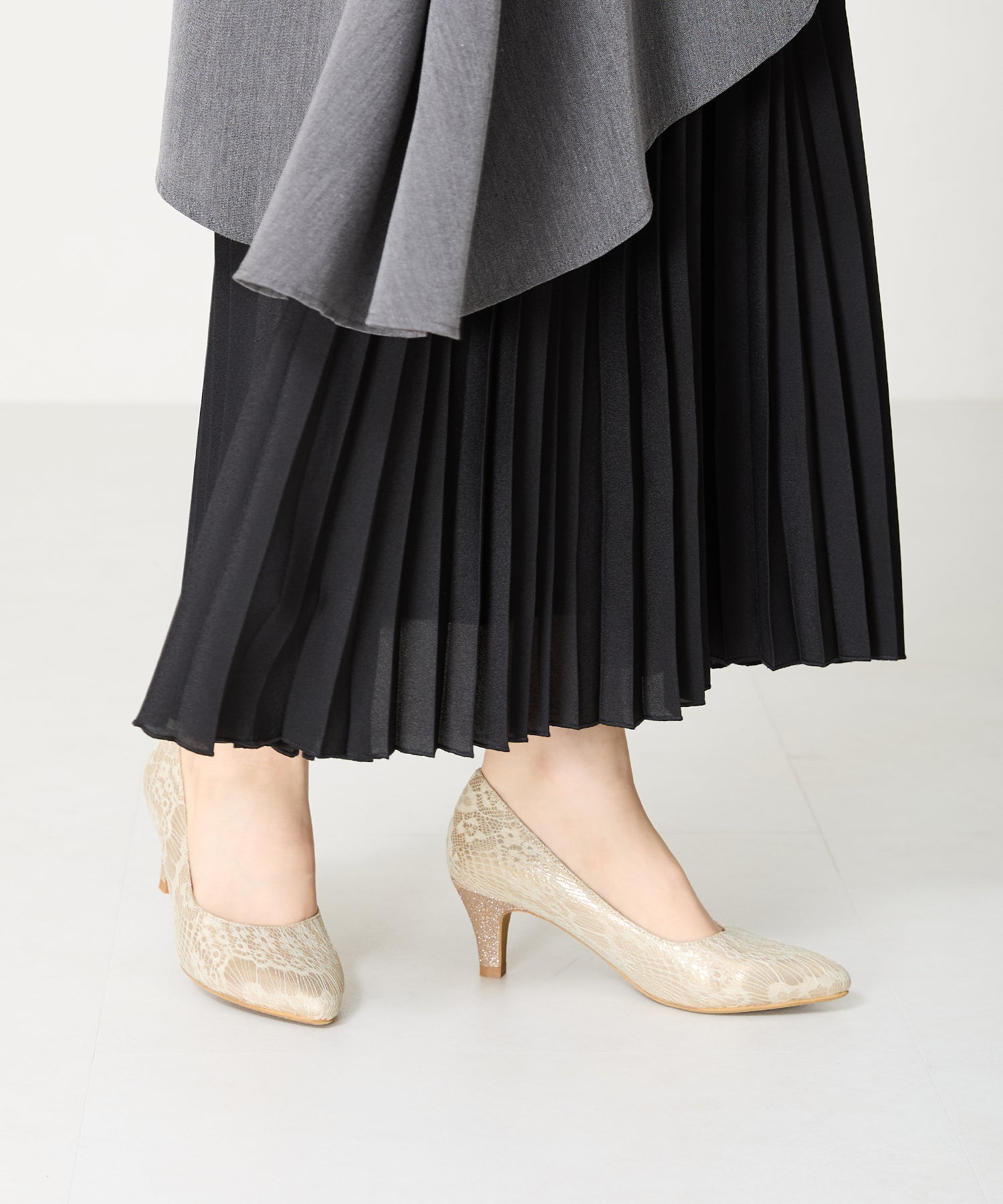 グリッターヒールレースパンプス/MOR108【結婚式/オケージョン