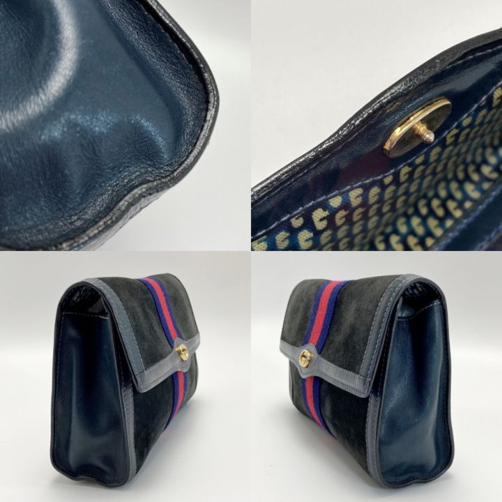 GUCCI グッチ オールドグッチ シェリーライン セカンドバッグ ネイビー