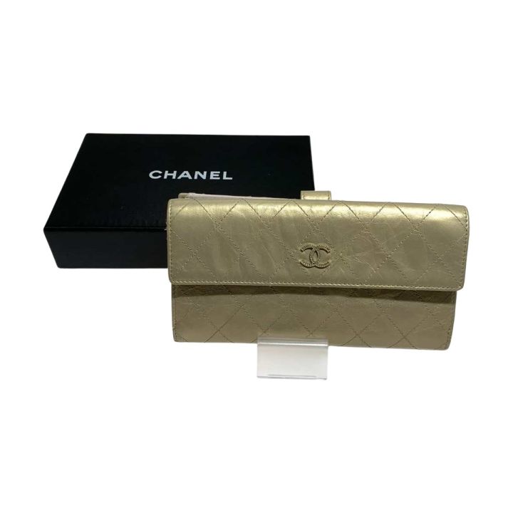 CHANEL シャネル 長財布 キルティング ゴールド - 中古バッグ・財布