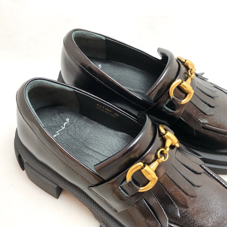 送料無料】MANA マナ ローファー キルト ビット シューズ 厚底 本革 靴