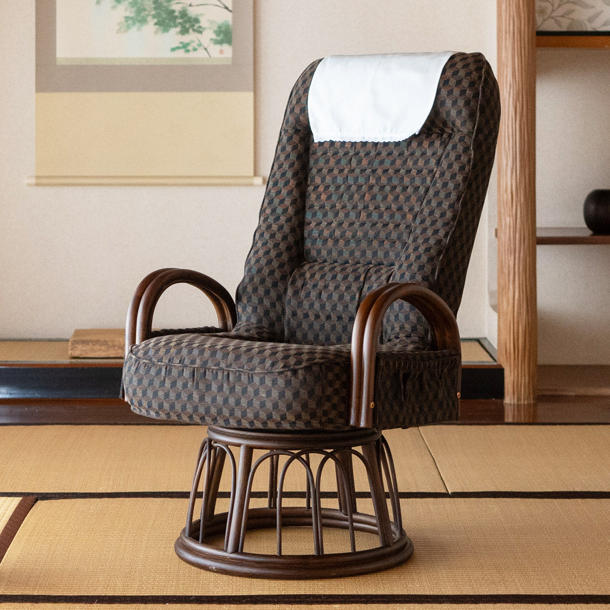 回転高座椅子 ゆるり ロータイプ ハイタイプ ラタン リクライニング