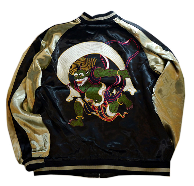 Japanesque 風神柄 刺繍 リバーシブルスカジャン ブラック 3RSJ-020