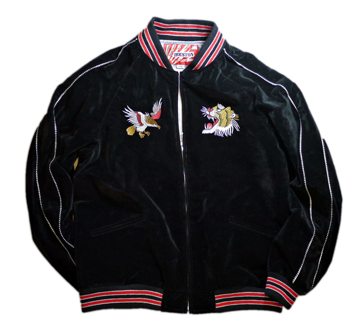 HOUSTON [ JAPAN MAP( 鷹、虎）] 刺繍 別珍 スカジャン (中綿入り
