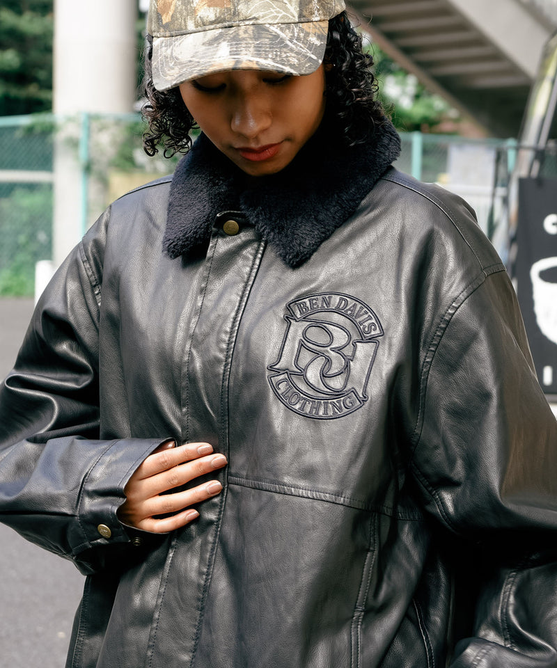 BEN DAVIS/ベンデイビス】ヴィンテージ加工 衿ボア レザーライク
