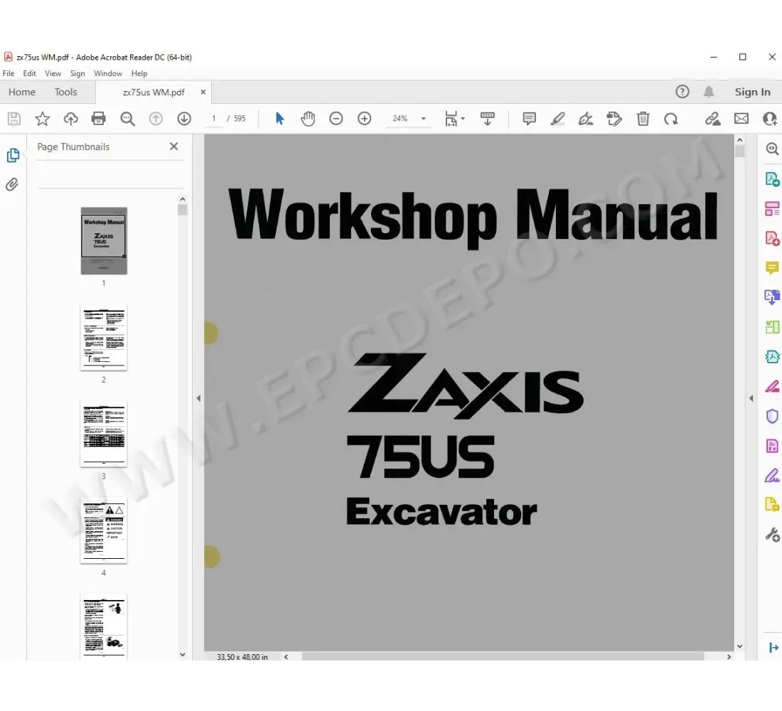 Hitachi Excavator Zaxis ZX75US parts + service manual