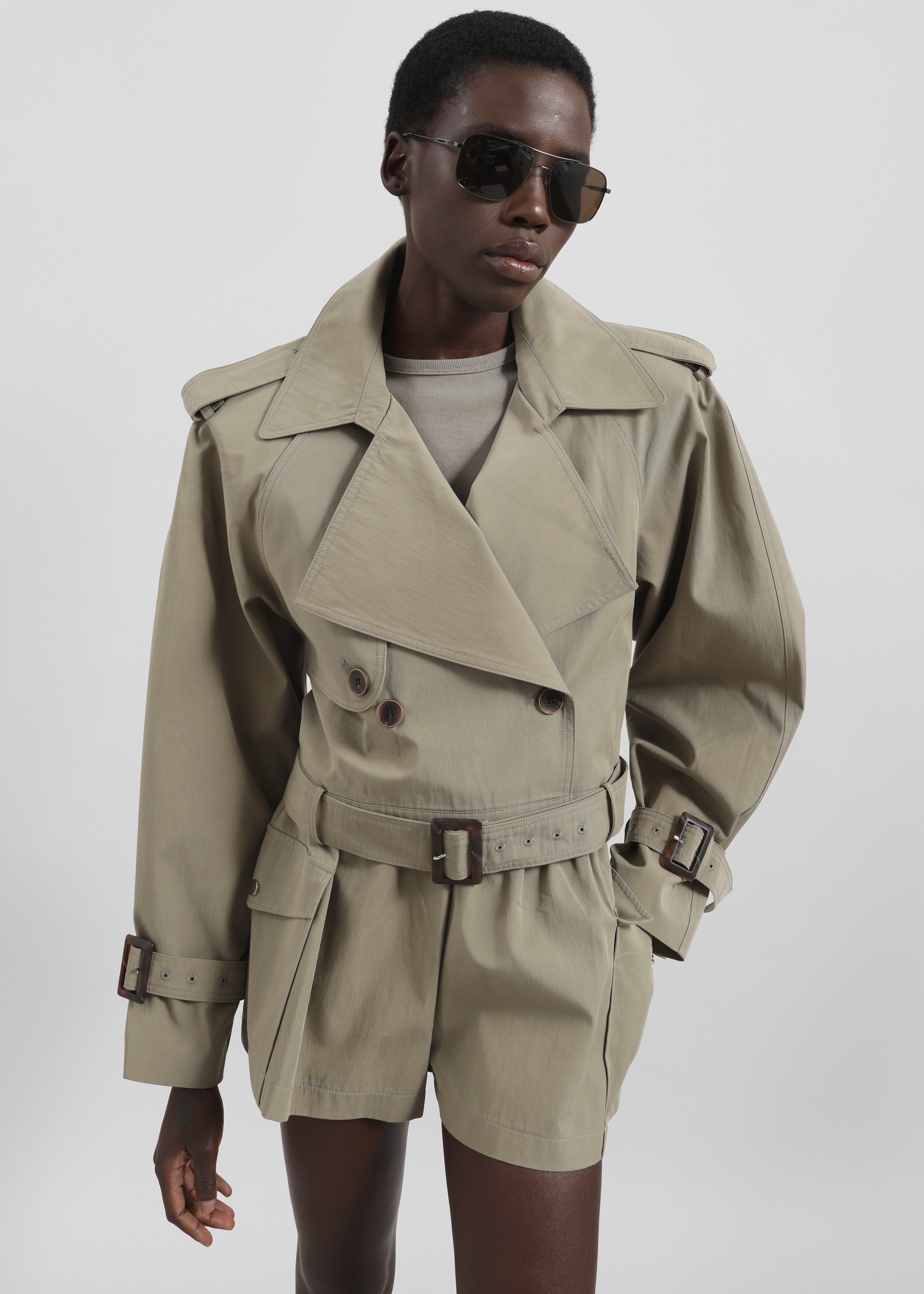 Disley Cropped Trench - Pale Olive – The Frankie Shop Europe
