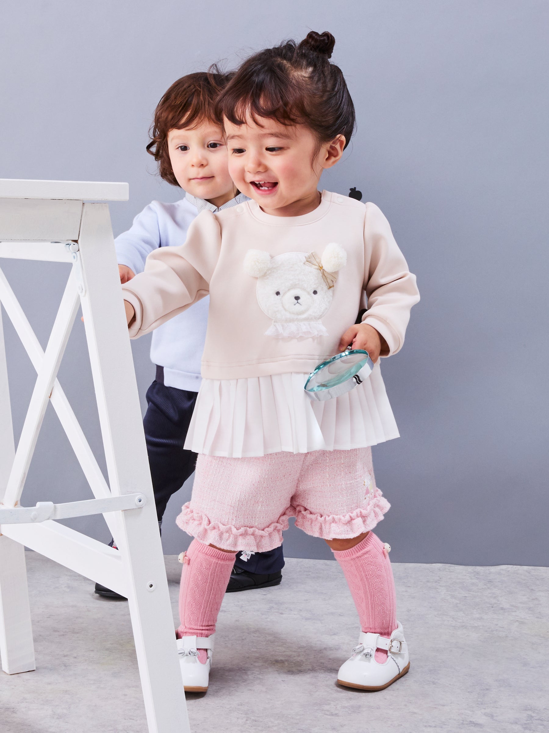 超美品【ファミリア】ベージュ フリル付きワンピース チュニック80