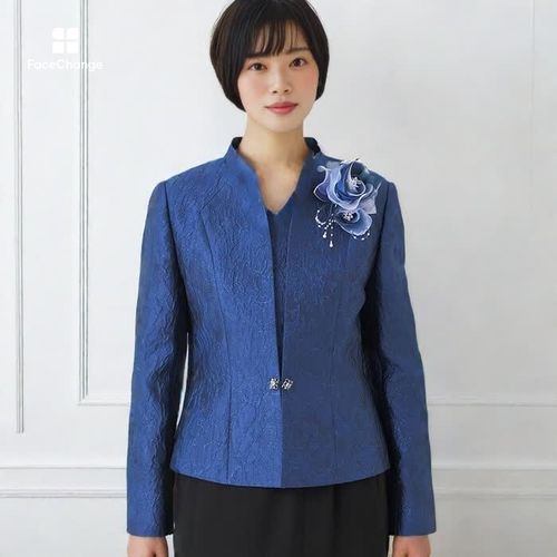 イタリア3Dジャガードのジャケット 9号・ネイビー｜東京ソワール