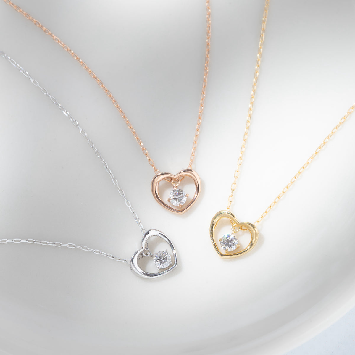 ダイヤモンドネックレス 1粒 0.07ct オープンハート K18PG ピンク