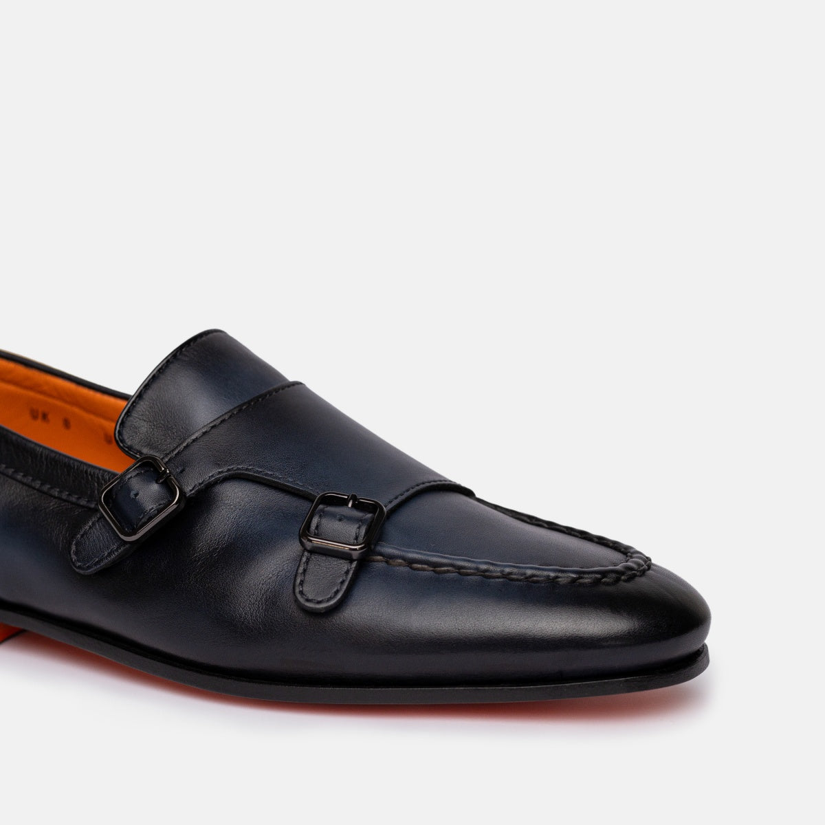 Santoni double buckle dark blue leather loafer