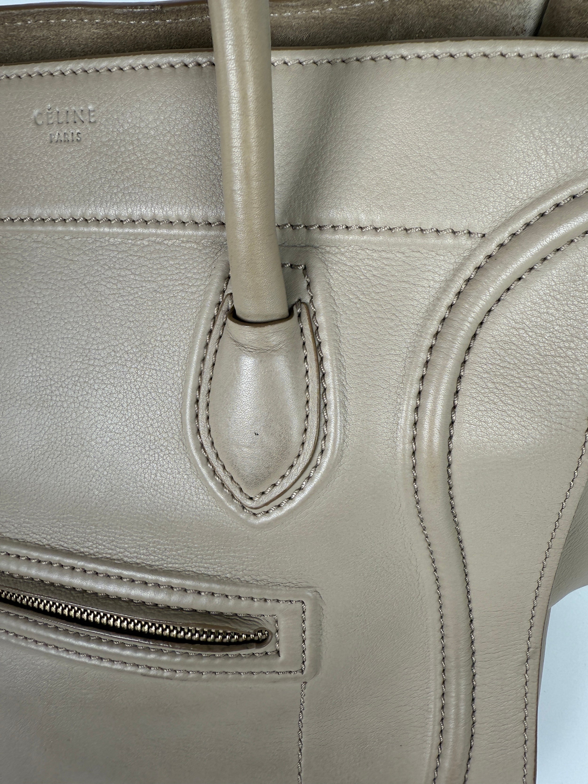 CELINE Luggage Phantom Medium Grained Calfskin Taupe Leather