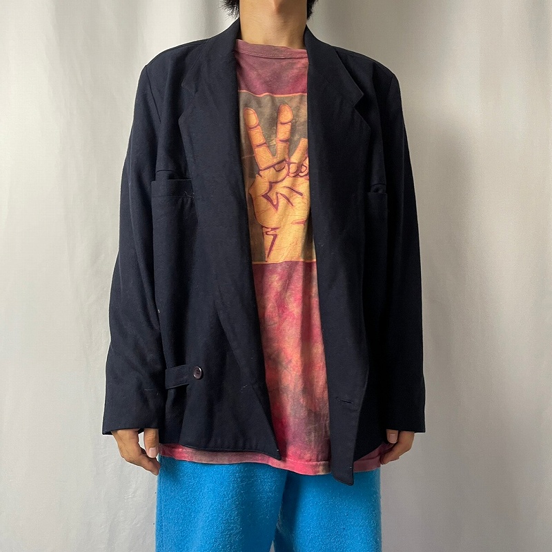 80s 80年代 ダブルブレスト テーラードジャケット 紺 ネイビー
