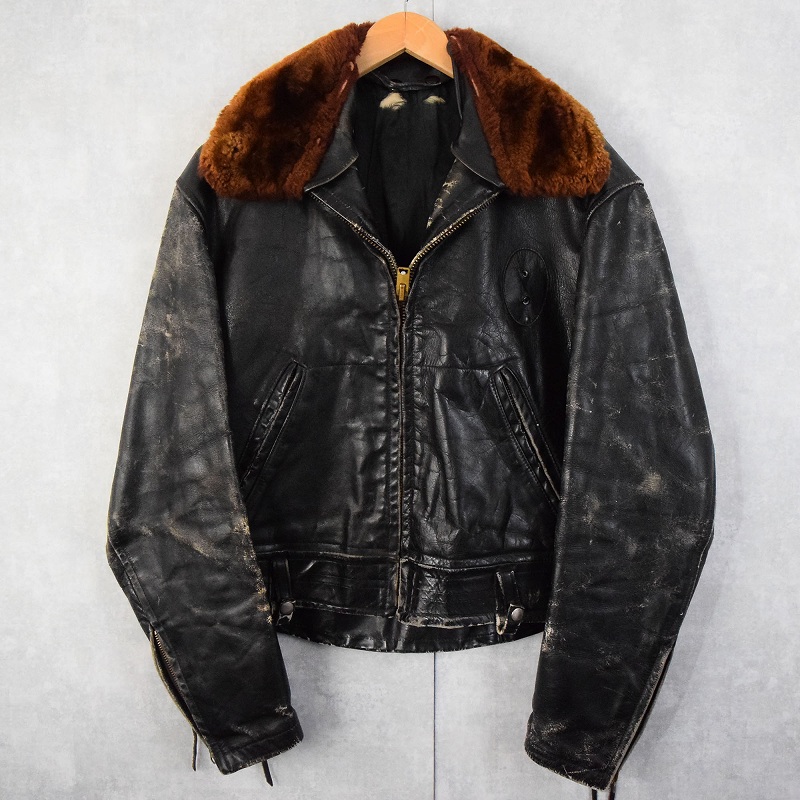 60s 70s 60年代 70年代 レザージャケット 黒 ブラック ポリスマン