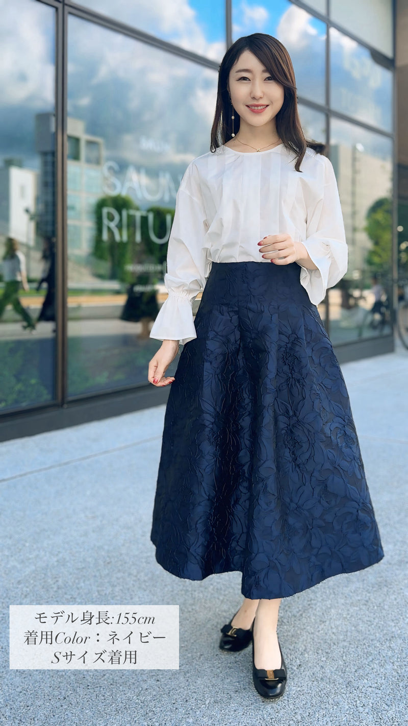 スカート ジャガード 花柄 タック フレアー フェリーシェル fch611