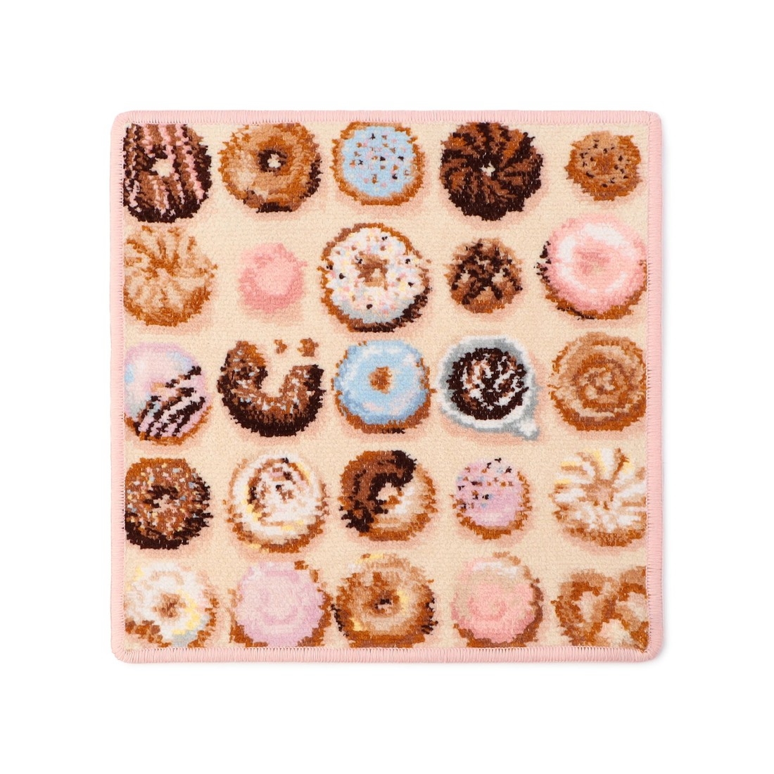 モグモグドーナツ ハンカチ(ベージュ×ペールピンク): LOVERARY BY