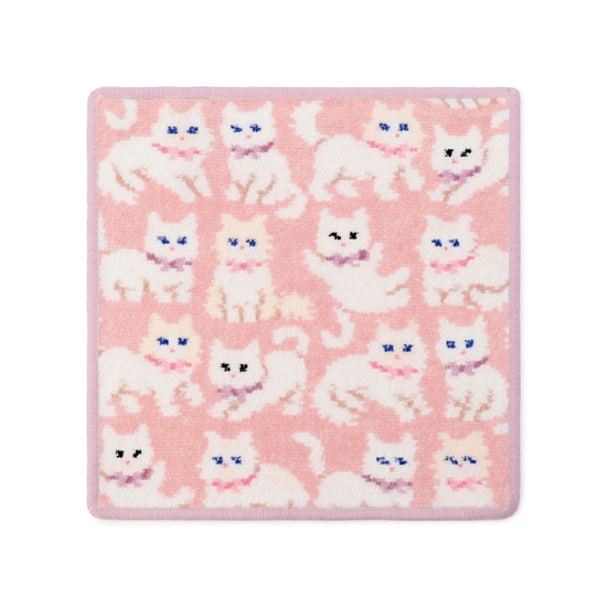 モフモフネコチャン ハンカチ（WEB限定）(ペールパープル×ピンク