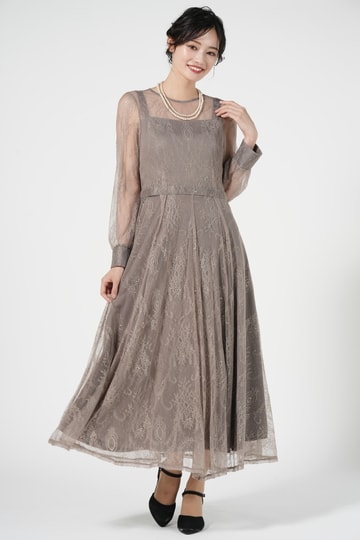 LILY BROWN エンボスグリッター刺繍ブラウンドレス (M) をレンタル