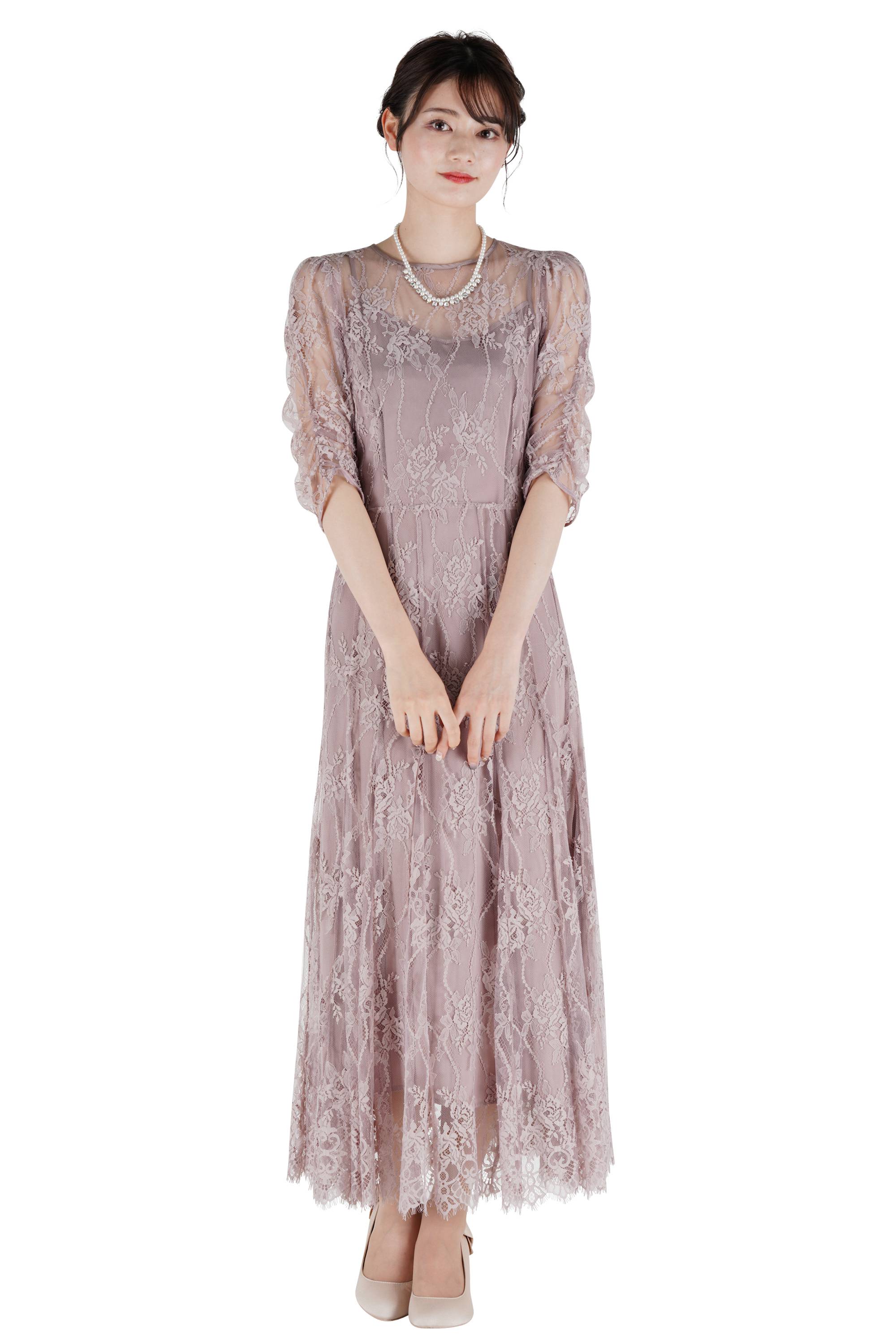 SNIDEL 袖ギャザー総レースダスティピンクドレス (S〜M) をレンタル