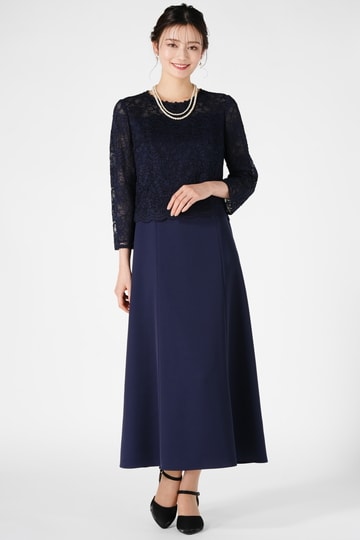 SOIR DOLCE 東京ソワール 上質プレミアム光沢ネイビーロングドレス (L