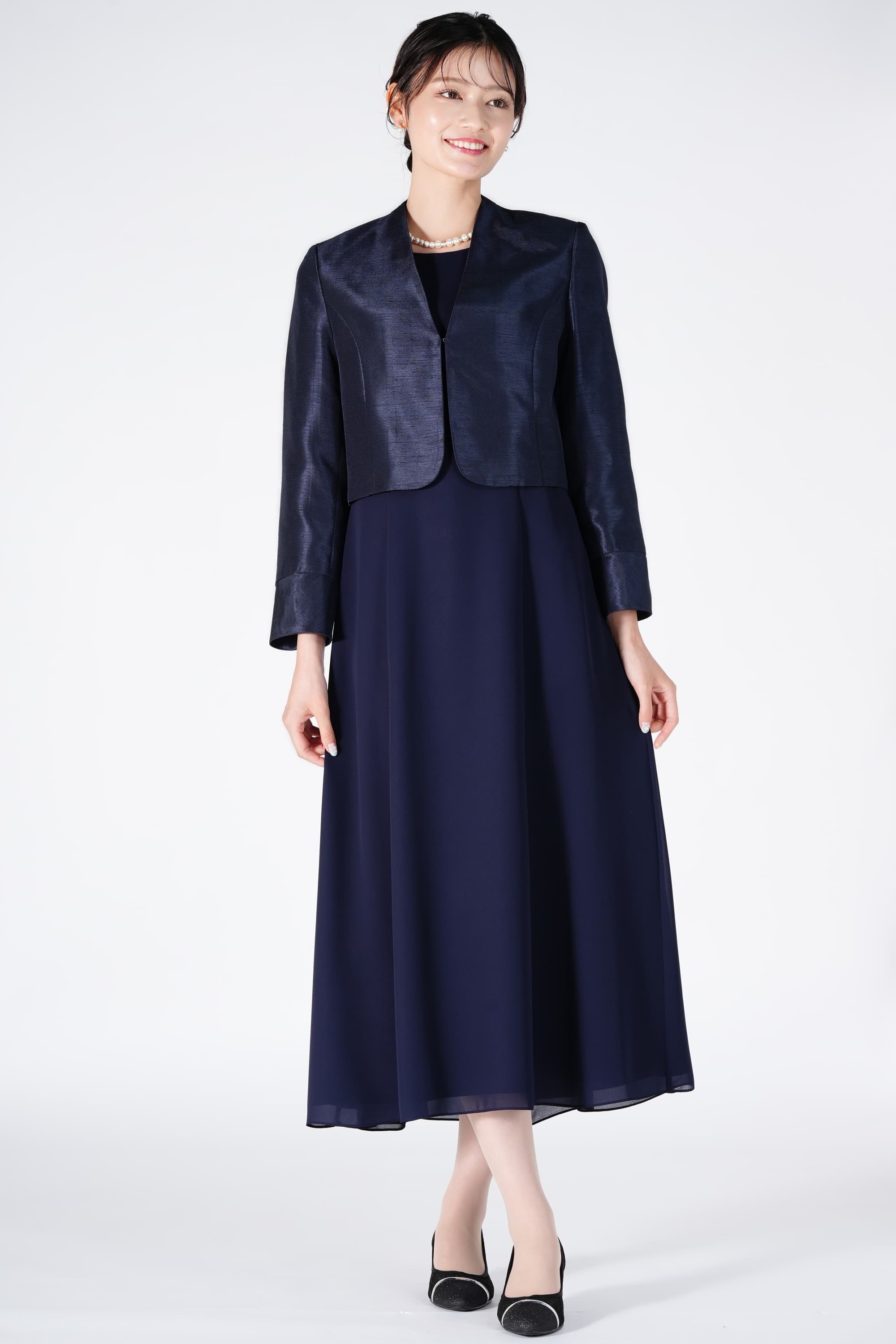 GENIESOIR東京ソワール シンプルシフォンネイビードレスセット (M) を