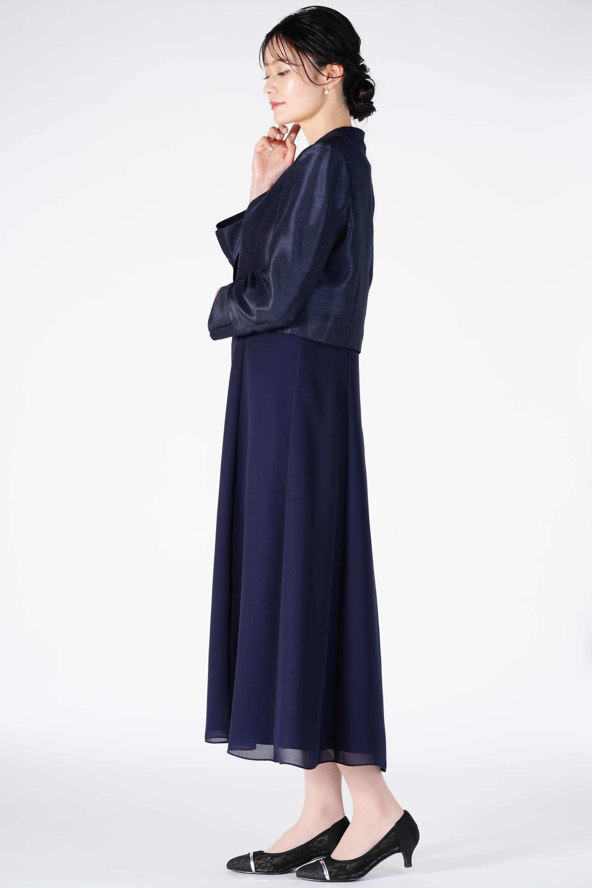 GENIESOIR東京ソワール シンプルシフォンネイビードレスセット (M) を