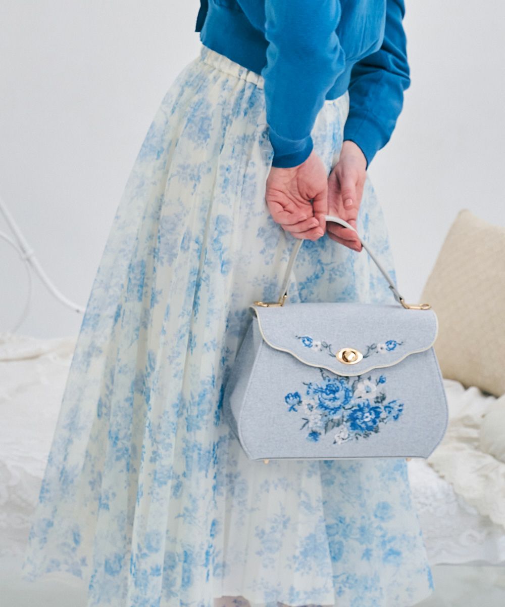 単色ローズ柄ボリュームチュールスカート/an another angelus