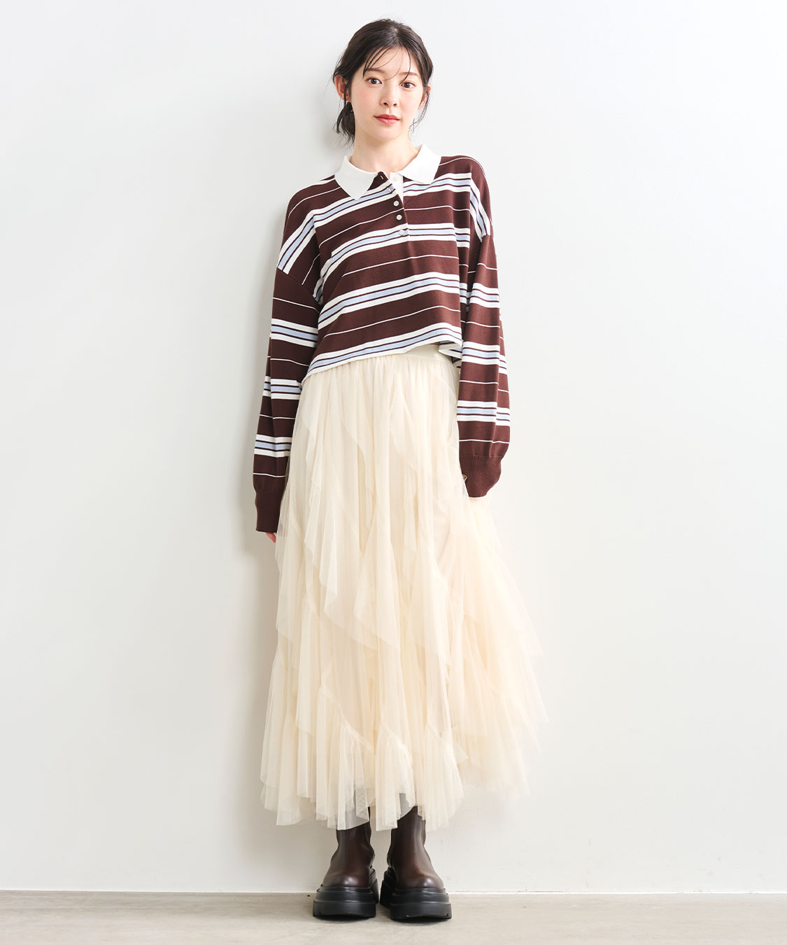 チュールエスカルゴフリルフレアスカート｜PETAL ONLINE（ペタル