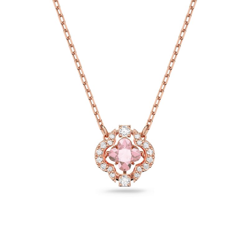 Swarovski Una necklace, Clover, Pink, Rose gold-tone plated