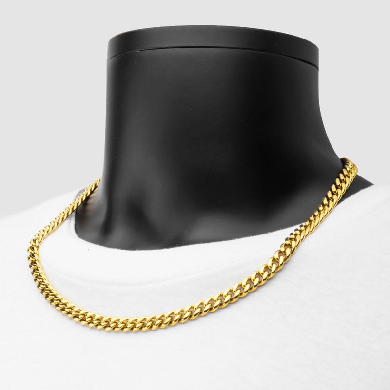 INOX Jewelry 8mm 18Kt Gold IP Miami Cuban Chain Necklace with CNC