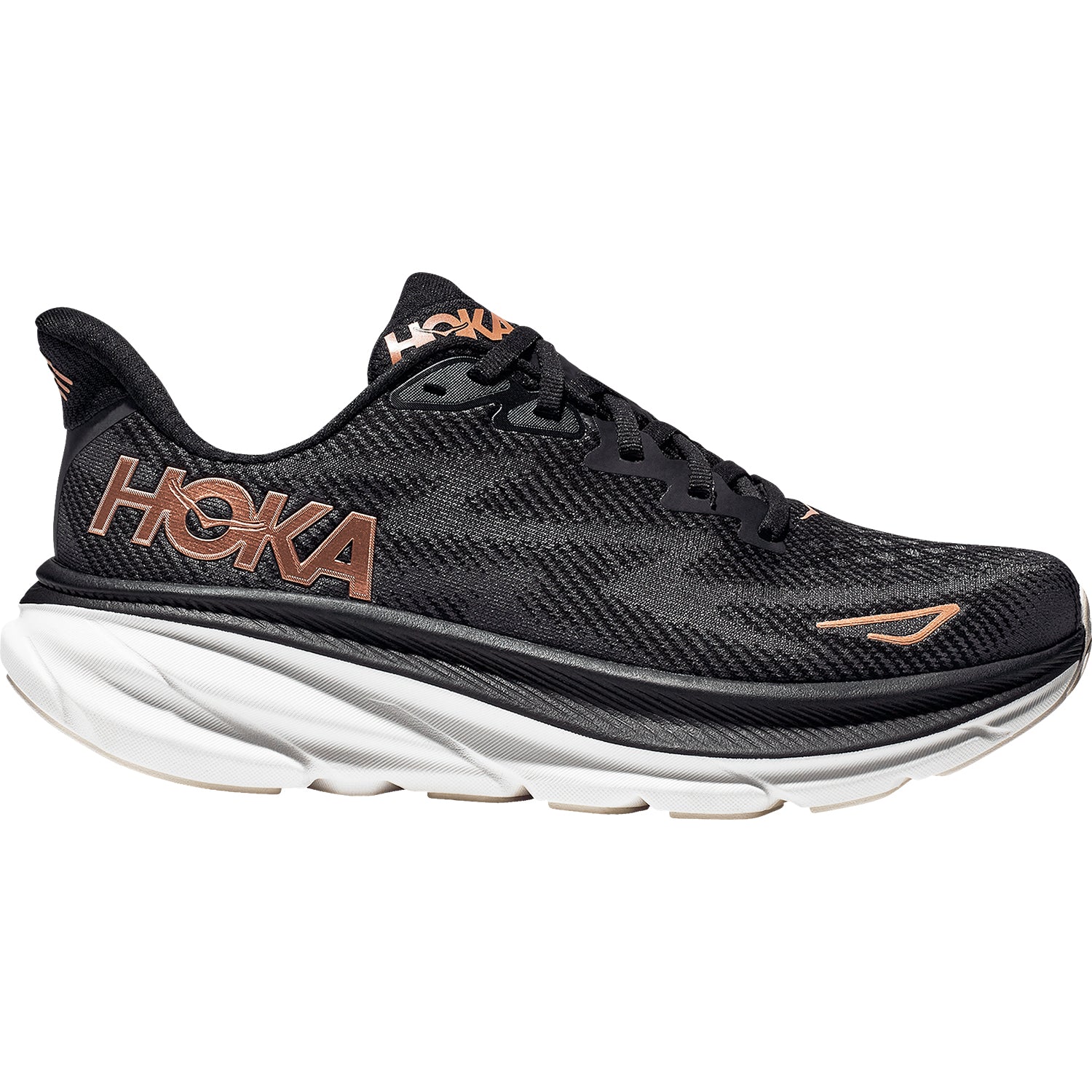Women's Hoka Clifton 9 Black/Rose Gold Mesh (Neutral Support