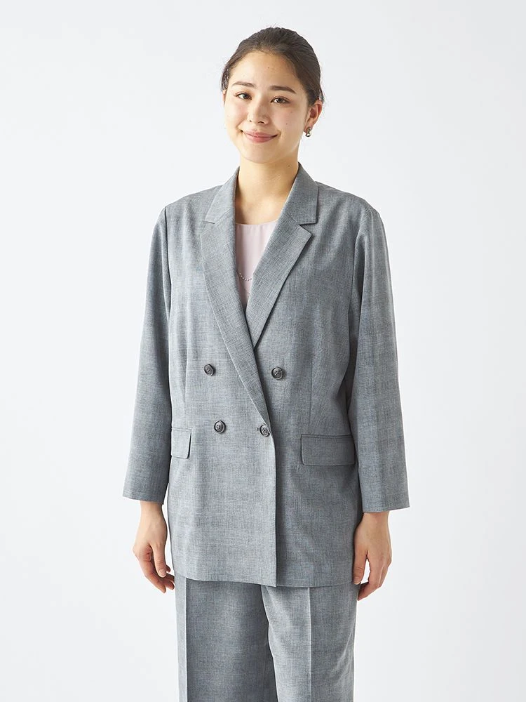 M．グレー シャドーグレンチェックダブルテーラードジャケット