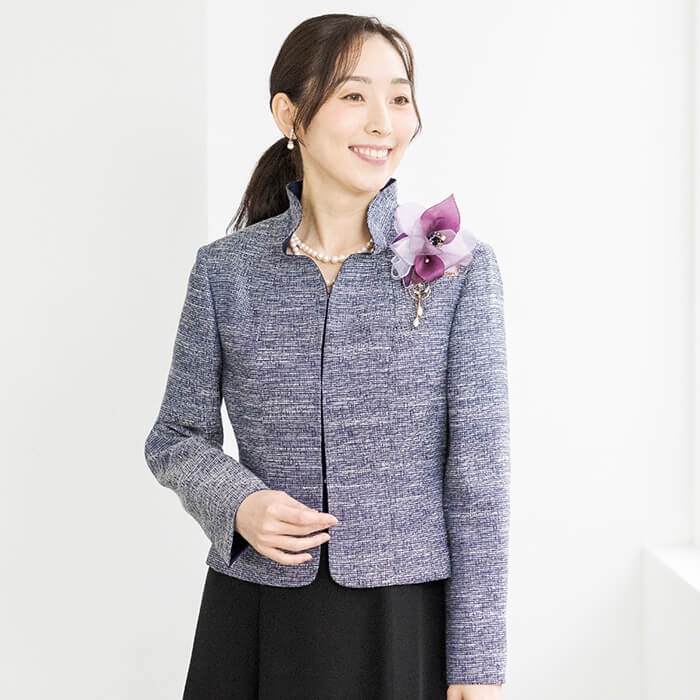 ラメジャカードのジャケット 9号・ネイビー｜東京ソワールオンライン