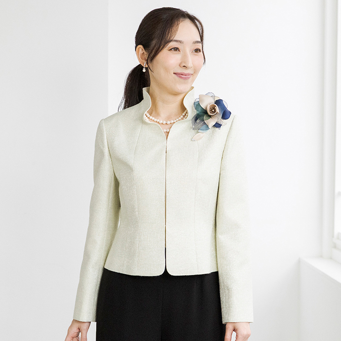 ラメジャカードのジャケット 9号・ライトグリーン｜東京ソワール