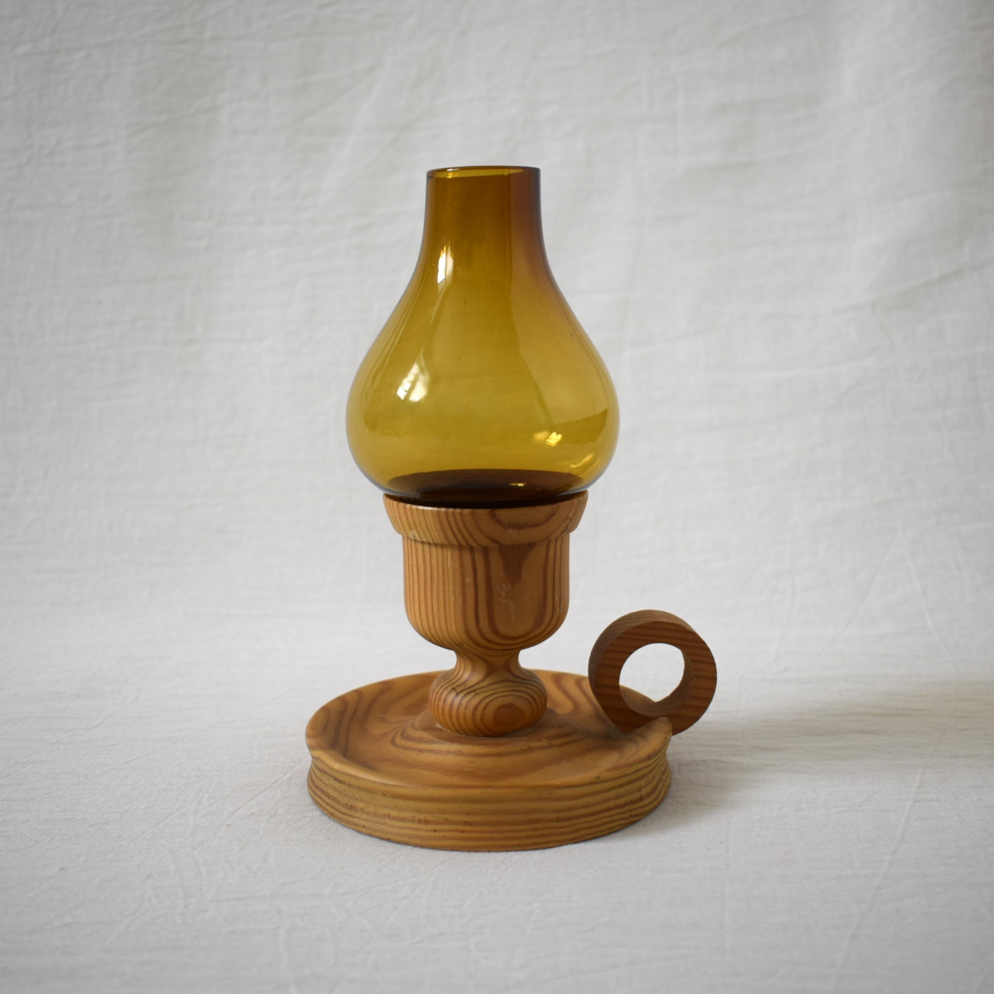 木製キャンドルホルダー / Vintageガラス付き・アンバー